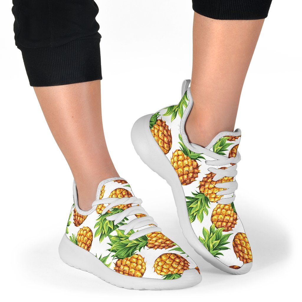 White Summer Pineapple Pattern Print Mesh Knit Shoes GearFrost