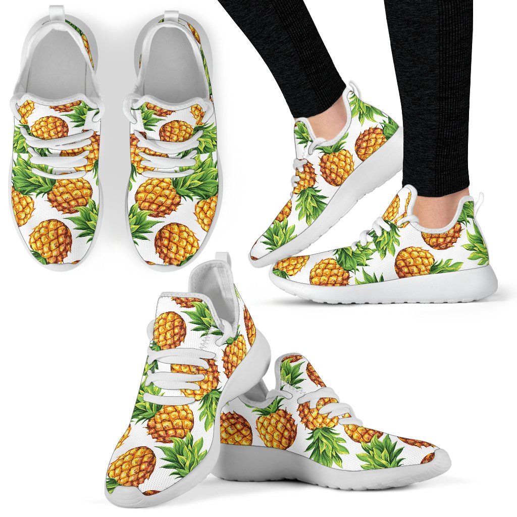 White Summer Pineapple Pattern Print Mesh Knit Shoes GearFrost