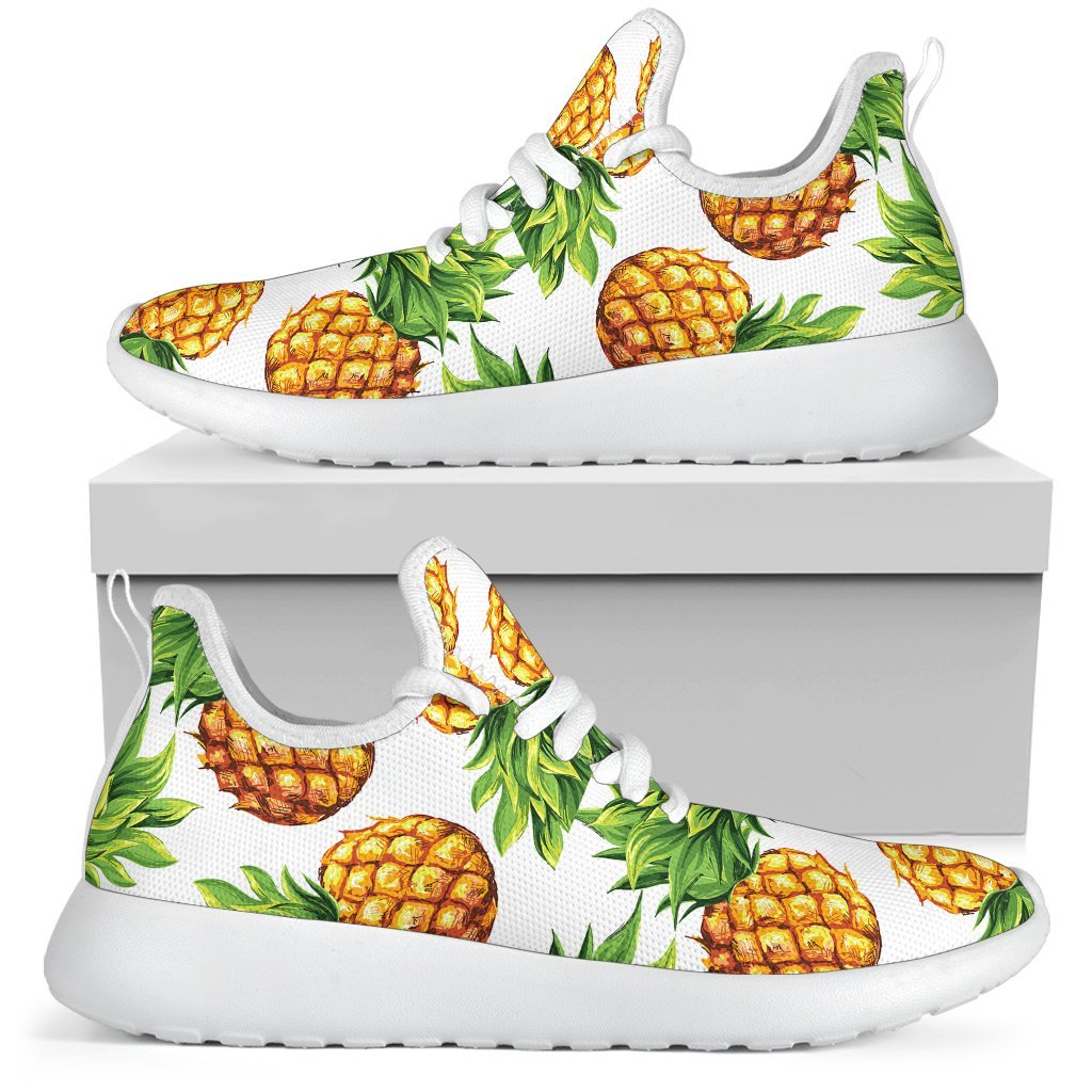 White Summer Pineapple Pattern Print Mesh Knit Shoes GearFrost