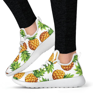 White Summer Pineapple Pattern Print Mesh Knit Shoes GearFrost