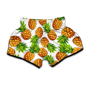 White Summer Pineapple Pattern Print Muay Thai Boxing Shorts