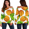 White Summer Pineapple Pattern Print Off The Shoulder Sweatshirt