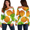 White Summer Pineapple Pattern Print Off Shoulder Sweatshirt GearFrost