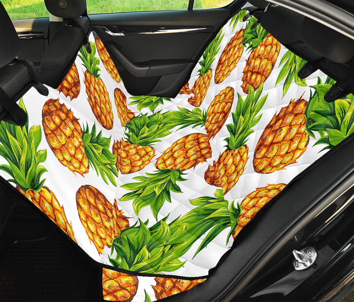 White Summer Pineapple Pattern Print Pet Car Back Seat Cover