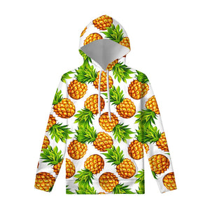 White Summer Pineapple Pattern Print Pullover Hoodie