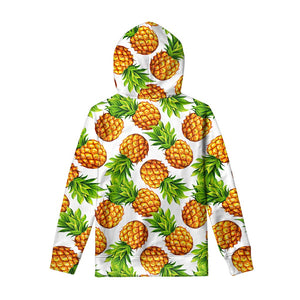 White Summer Pineapple Pattern Print Pullover Hoodie