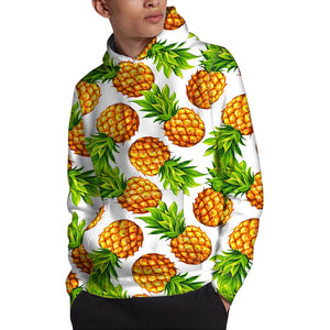 White Summer Pineapple Pattern Print Pullover Hoodie