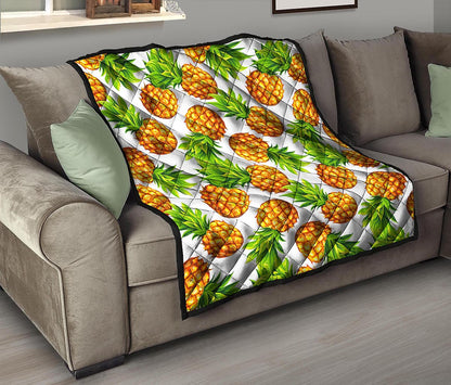 White Summer Pineapple Pattern Print Quilt