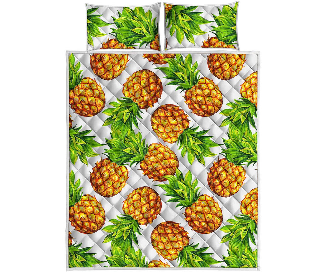 White Summer Pineapple Pattern Print Quilt Bed Set