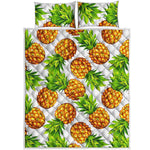 White Summer Pineapple Pattern Print Quilt Bed Set