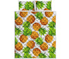 White Summer Pineapple Pattern Print Quilt Bed Set