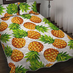 White Summer Pineapple Pattern Print Quilt Bed Set