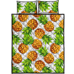 White Summer Pineapple Pattern Print Quilt Bed Set