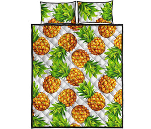 White Summer Pineapple Pattern Print Quilt Bed Set