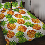 White Summer Pineapple Pattern Print Quilt Bed Set