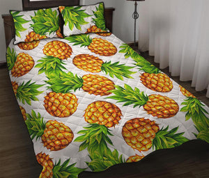 White Summer Pineapple Pattern Print Quilt Bed Set