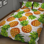 White Summer Pineapple Pattern Print Quilt Bed Set