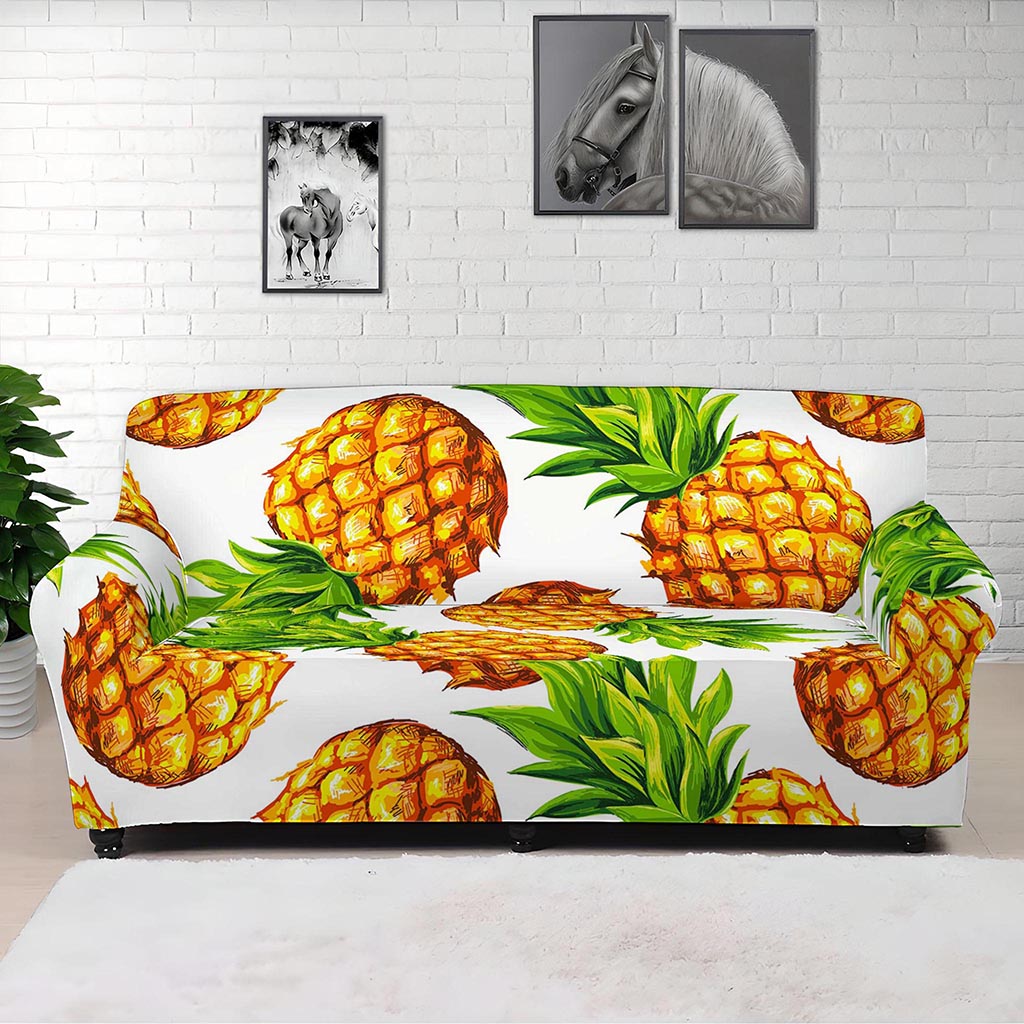 White Summer Pineapple Pattern Print Sofa Cover
