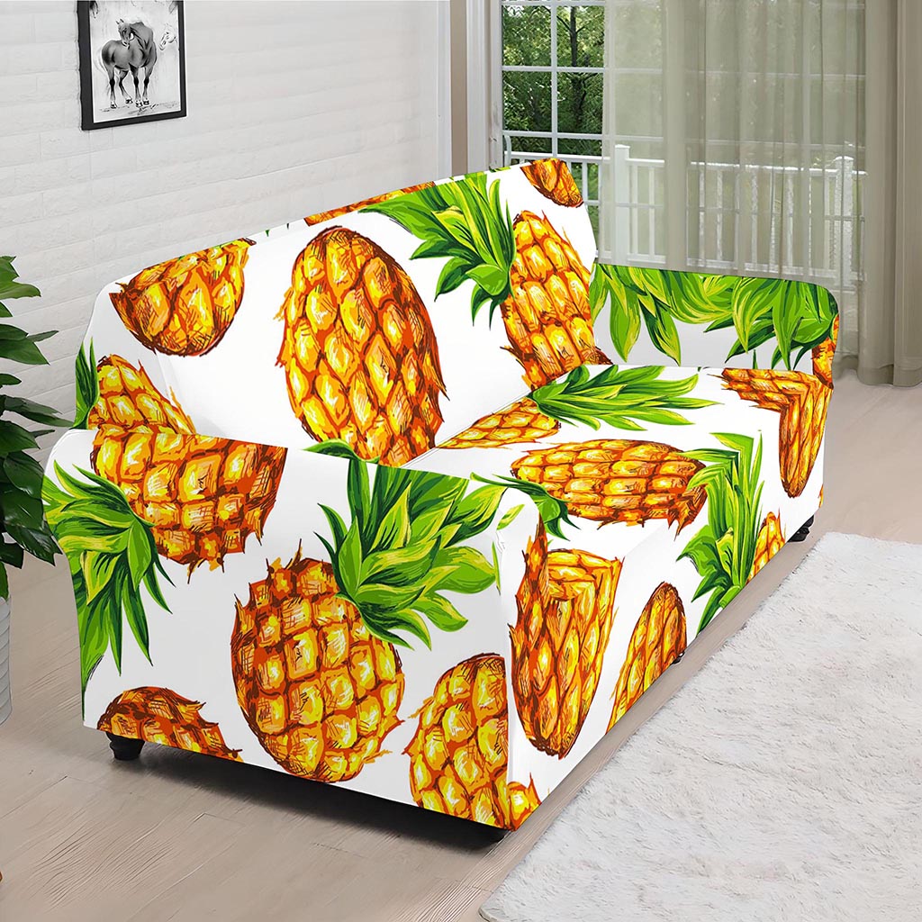 White Summer Pineapple Pattern Print Sofa Cover