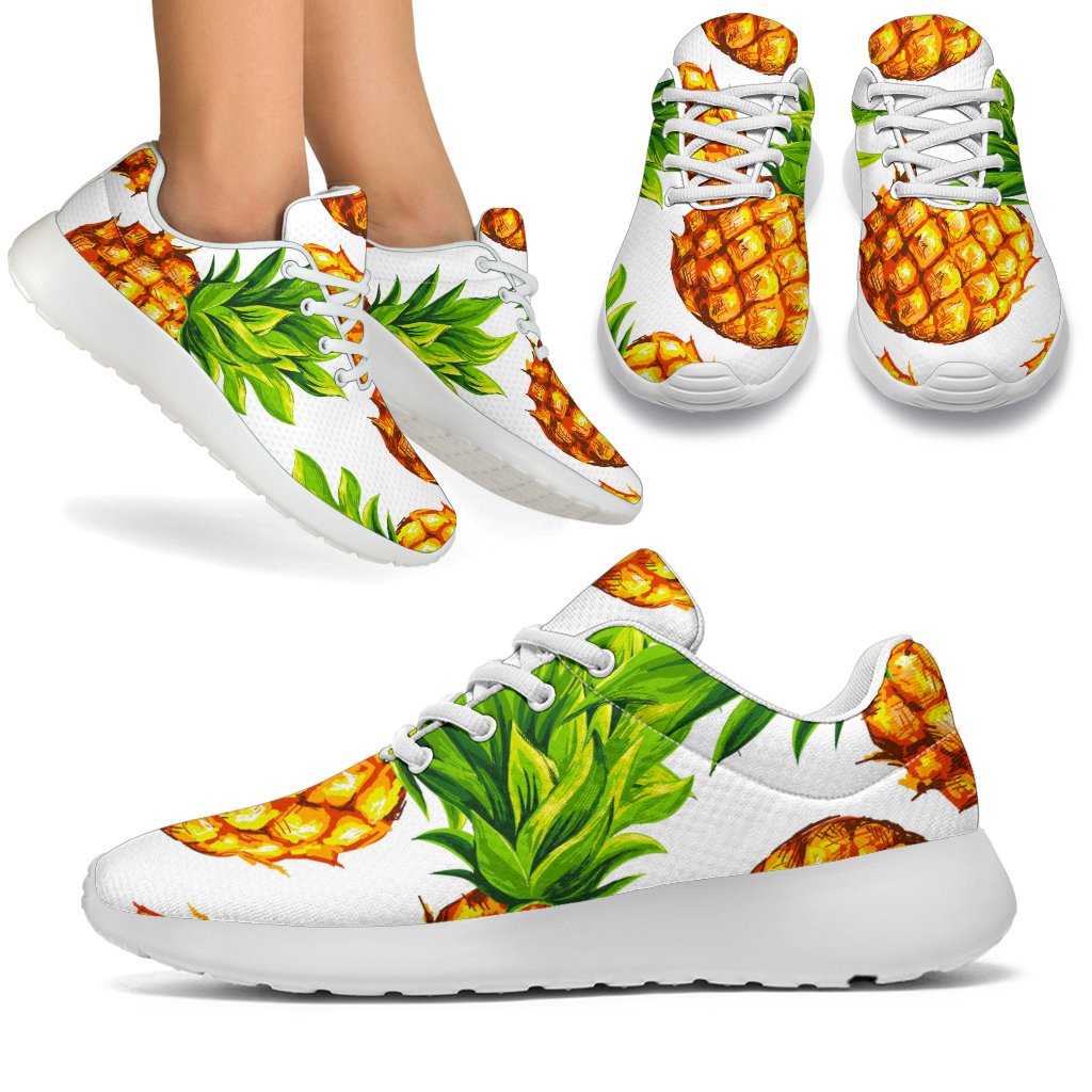 White Summer Pineapple Pattern Print Sport Shoes GearFrost