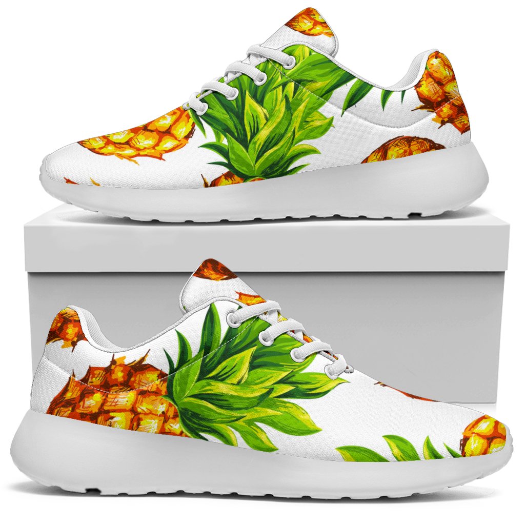 White Summer Pineapple Pattern Print Sport Shoes GearFrost