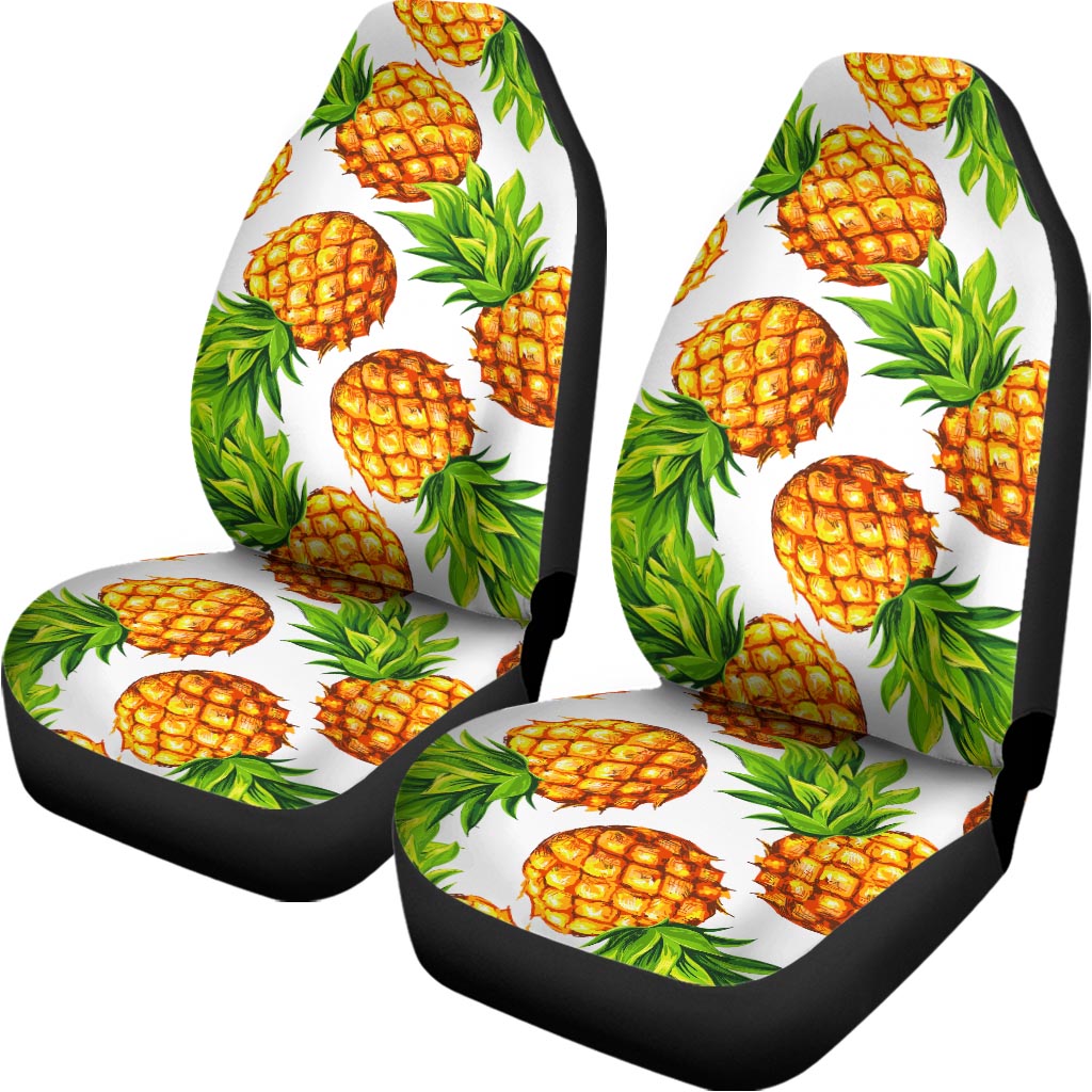 White Summer Pineapple Pattern Print Universal Fit Car Seat Covers