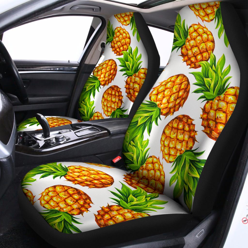 White Summer Pineapple Pattern Print Universal Fit Car Seat Covers