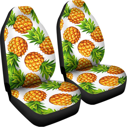 White Summer Pineapple Pattern Print Universal Fit Car Seat Covers