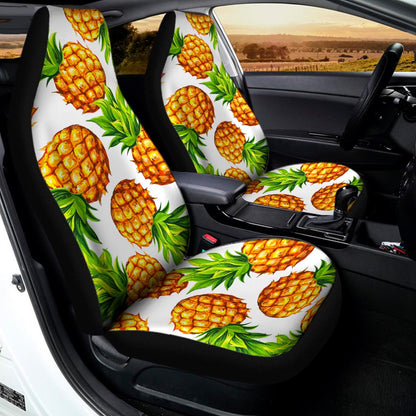 White Summer Pineapple Pattern Print Universal Fit Car Seat Covers