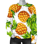 White Summer Pineapple Pattern Print Women's Crewneck Sweatshirt GearFrost