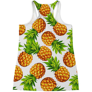 White Summer Pineapple Pattern Print Women's Racerback Tank Top