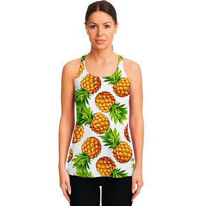 White Summer Pineapple Pattern Print Women's Racerback Tank Top