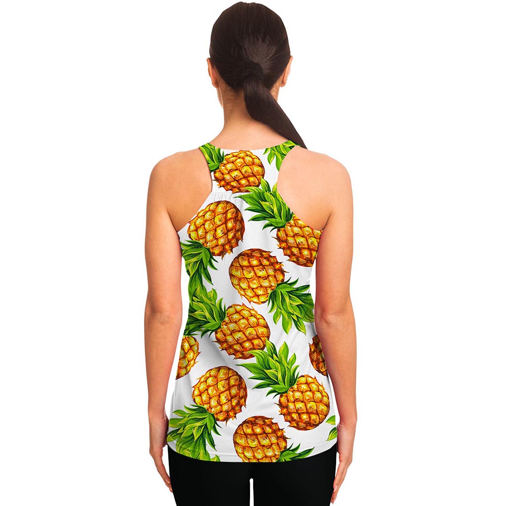 White Summer Pineapple Pattern Print Women's Racerback Tank Top