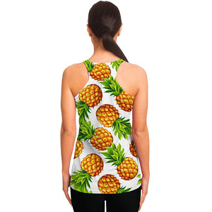 White Summer Pineapple Pattern Print Women's Racerback Tank Top