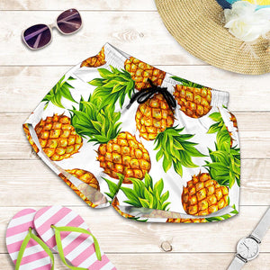 White Summer Pineapple Pattern Print Women's Shorts