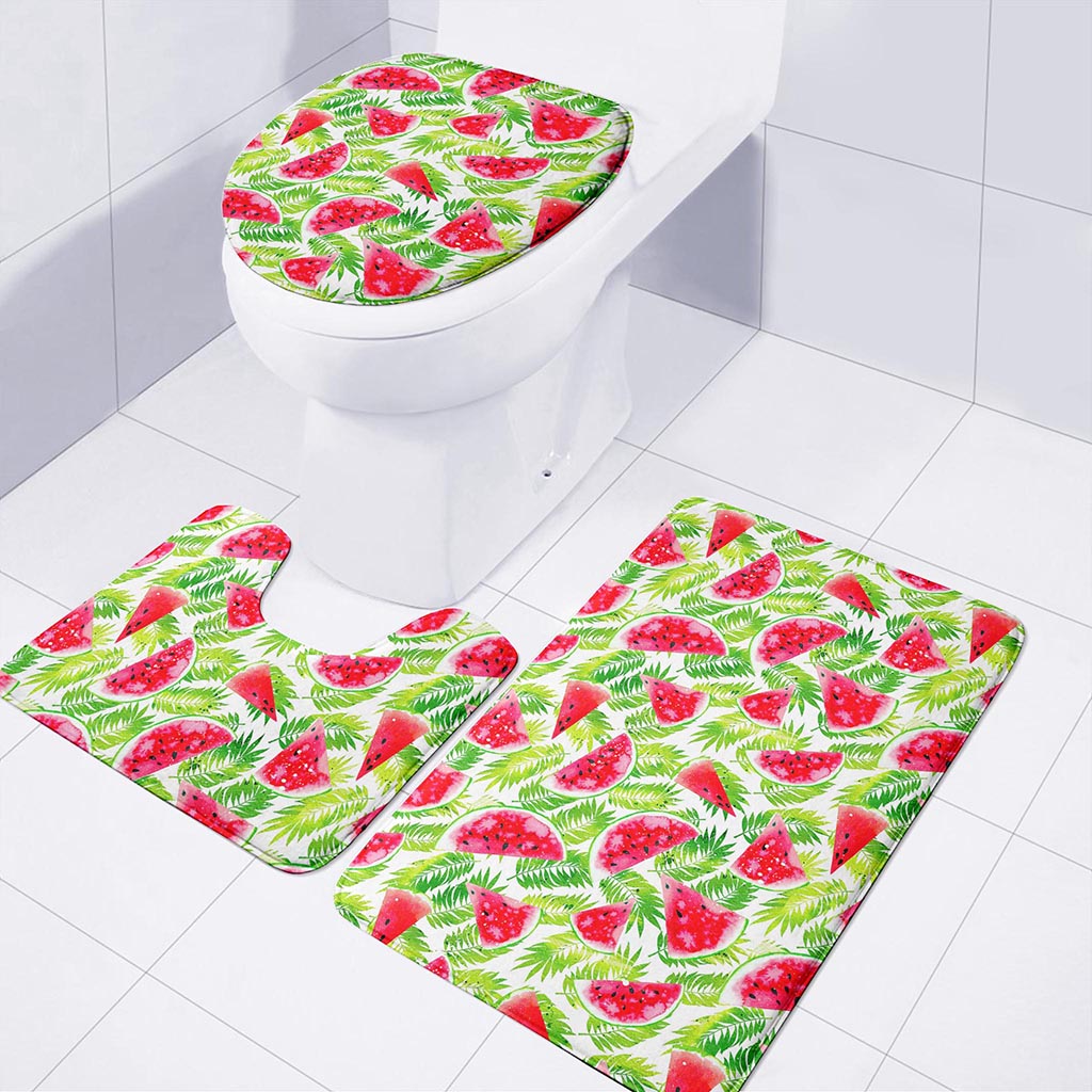 White Summer Watermelon Pattern Print 3 Piece Bath Mat Set