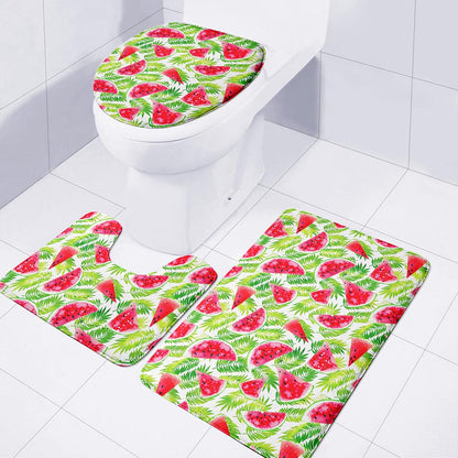 White Summer Watermelon Pattern Print 3 Piece Bath Mat Set