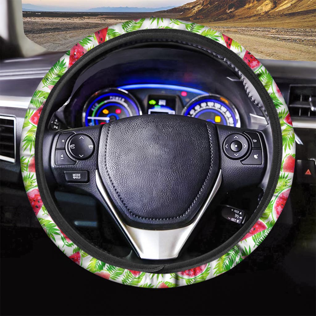 White Summer Watermelon Pattern Print Car Steering Wheel Cover