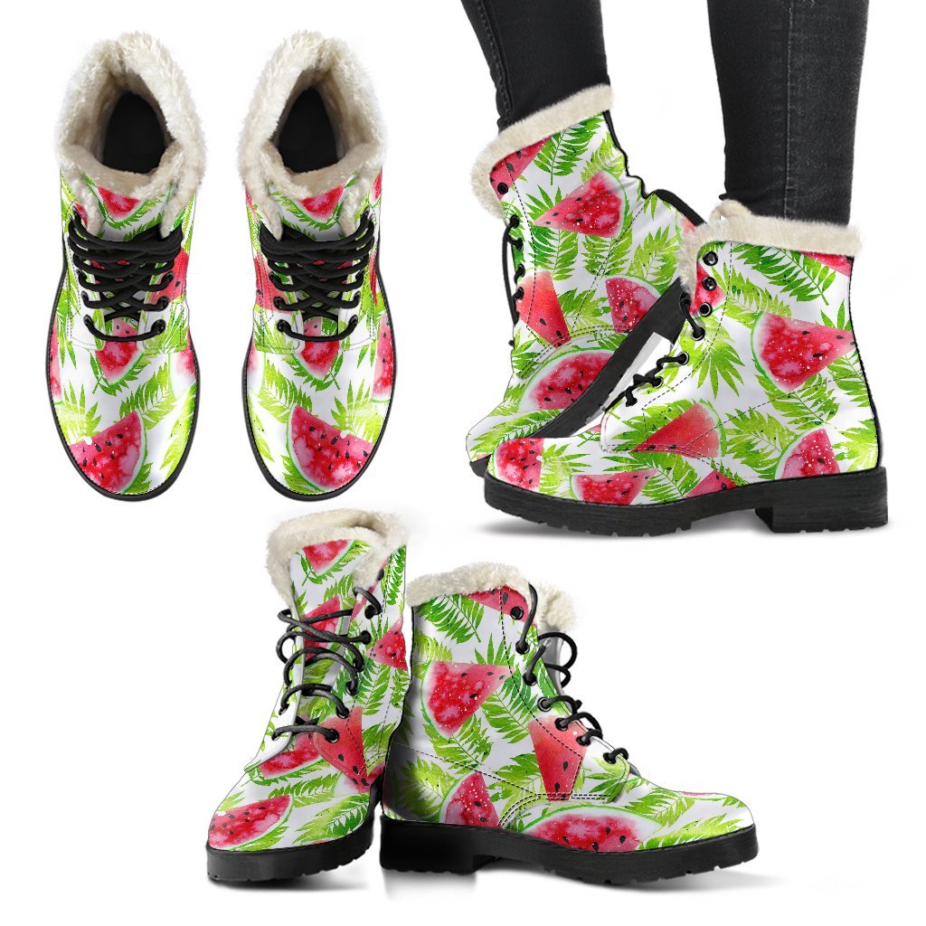 White Summer Watermelon Pattern Print Comfy Boots GearFrost