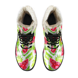 White Summer Watermelon Pattern Print Comfy Boots GearFrost