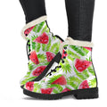 White Summer Watermelon Pattern Print Faux Fur Leather Boots