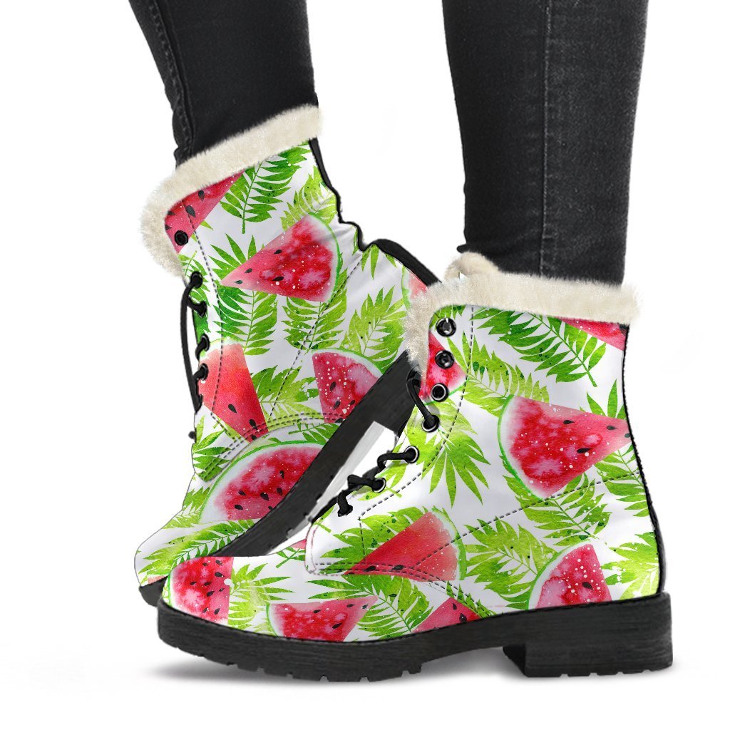 White Summer Watermelon Pattern Print Comfy Boots GearFrost