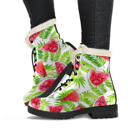 White Summer Watermelon Pattern Print Comfy Boots GearFrost