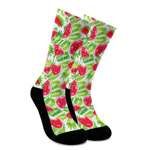 White Summer Watermelon Pattern Print Crew Socks