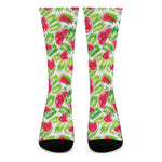 White Summer Watermelon Pattern Print Crew Socks