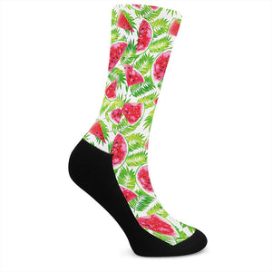 White Summer Watermelon Pattern Print Crew Socks