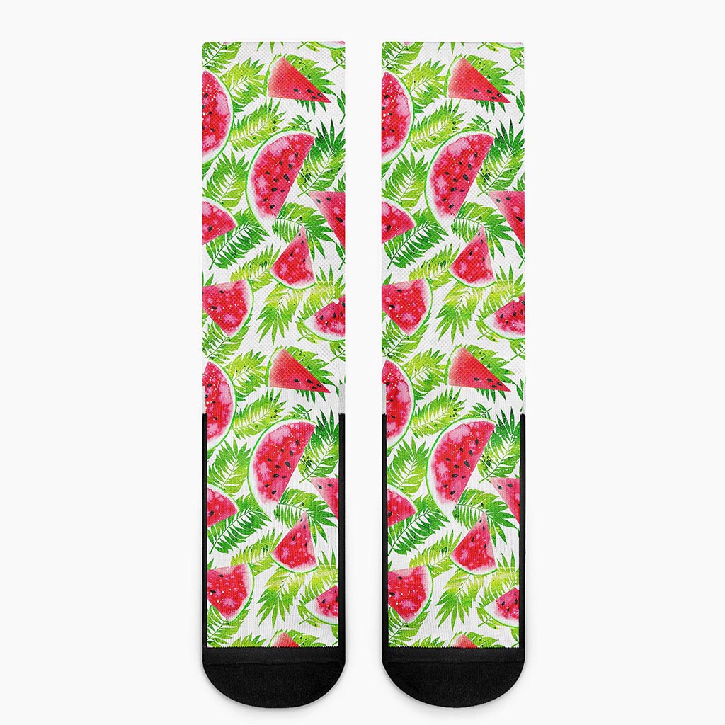 White Summer Watermelon Pattern Print Crew Socks