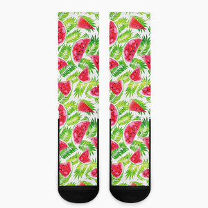 White Summer Watermelon Pattern Print Crew Socks