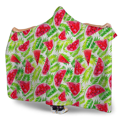 White Summer Watermelon Pattern Print Hooded Blanket