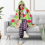 White Summer Watermelon Pattern Print Hooded Blanket